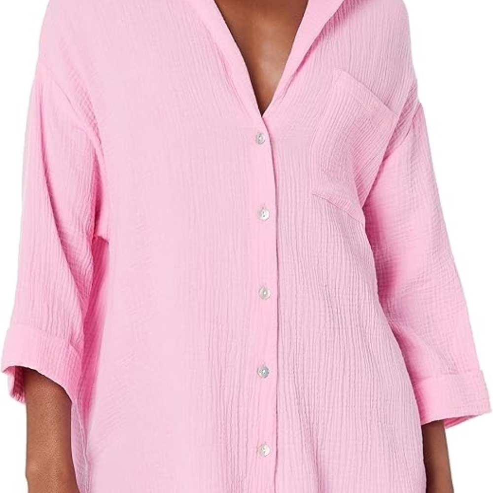 Show Me Your MuMu Pink Weekday Button Up Gauze Blouse - Large - NWT